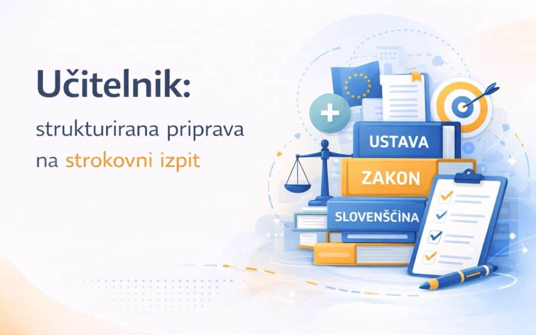 Učitelj pripravljanja na strokovni izpit z učnimi gradivi in orodji.