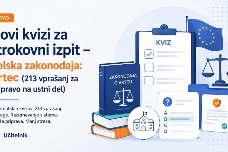 Novi kvizi za strokovni izpit – Šolska zakonodaja: Vrtec (213 vprašanj za pripravo na ustni del)